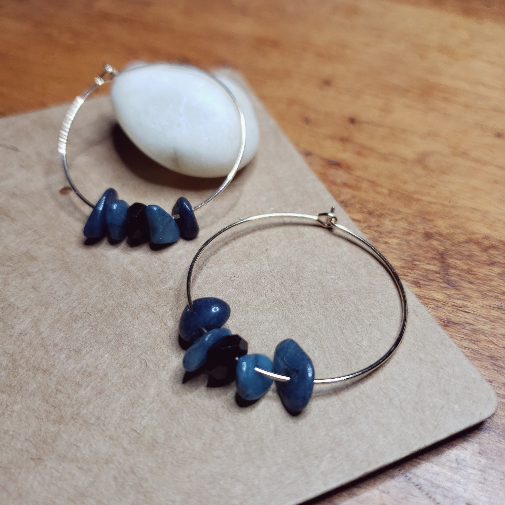 Rose Gold Black Crystal Gemstone Hoop Earrings